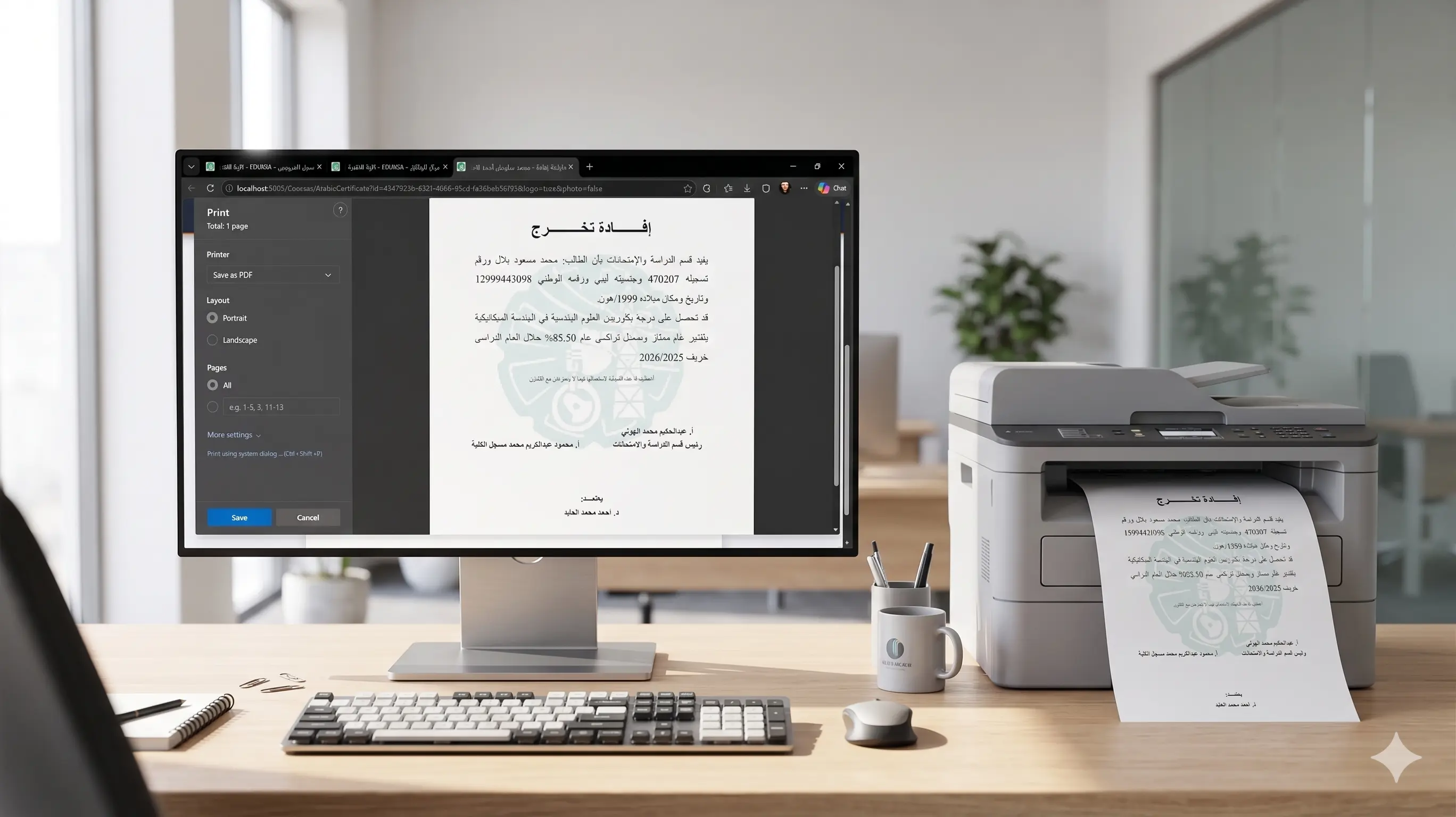طباعة إفادة التخرج